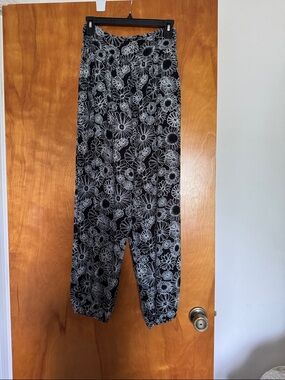 Black Floral Print Joggers with Elastic Cuffs